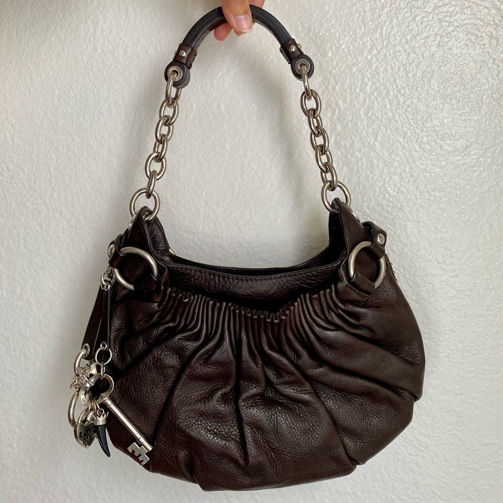 💛SOLD💛JUICY COUTURE Leather Hobo Bag Purse JC Y2K Charms Brown Shoulder Bag NWOT